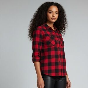 Time and Tru Red and Black Plaid Button Down Shirt xxl